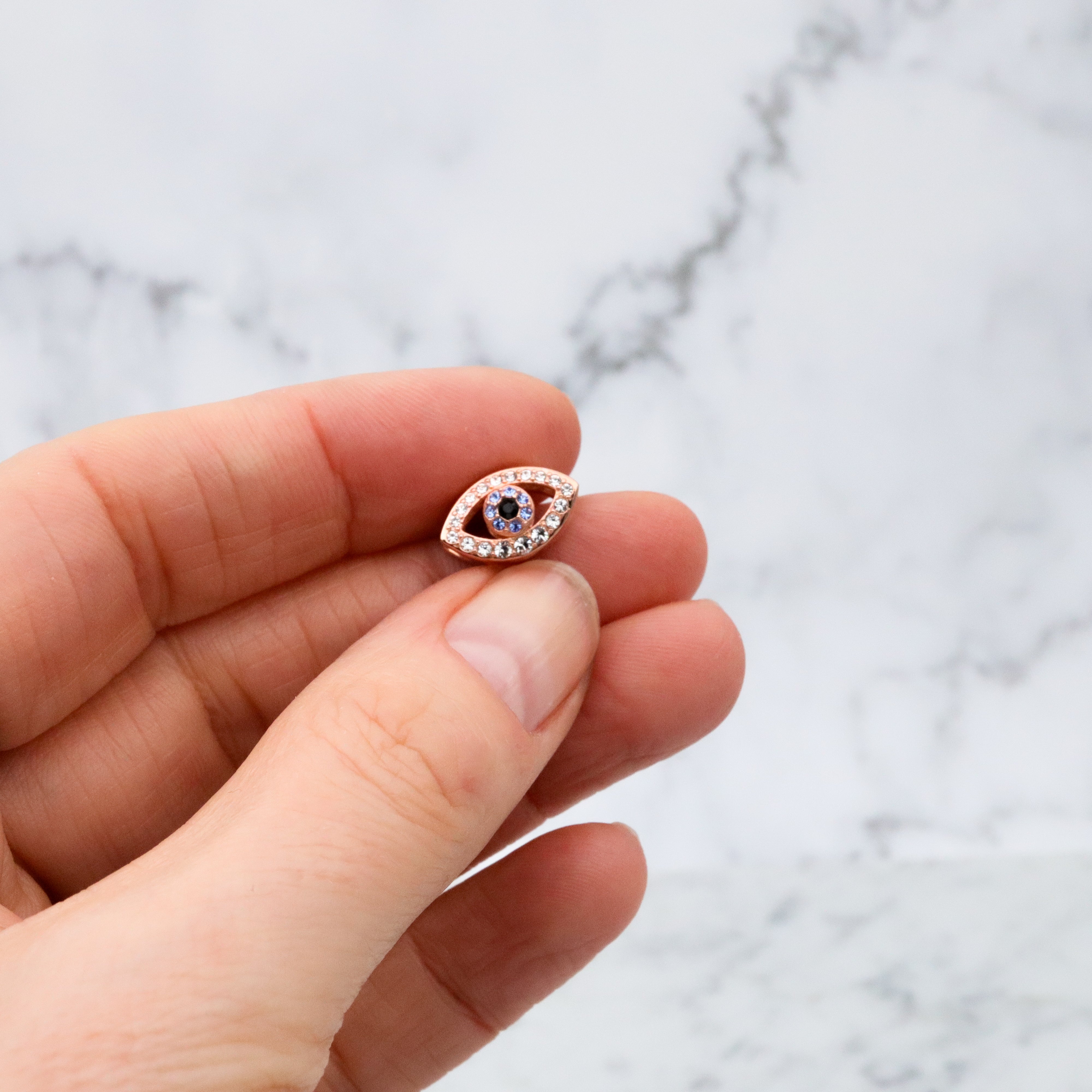 vintage rose gold plated sterling & crystal eye slide charm